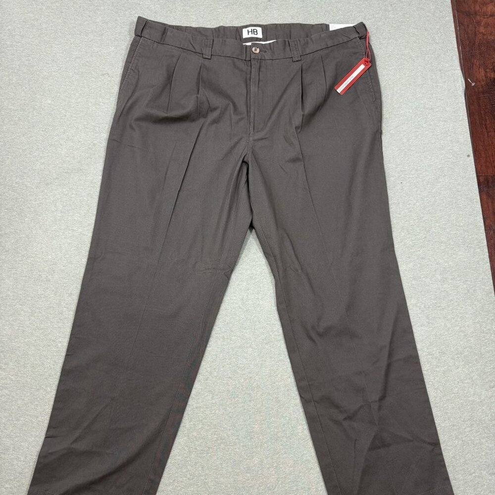NEW Harbor Bay HB Gray Waist-Relaxer Pants Mens 46x32‎ Pleated Cotton Chino